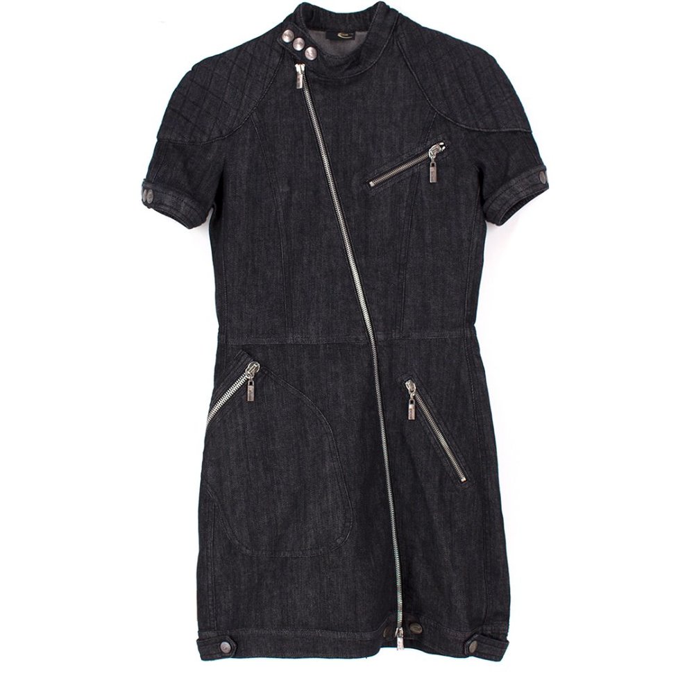 Vintage Just Cavalli motorcycle denim mini dress